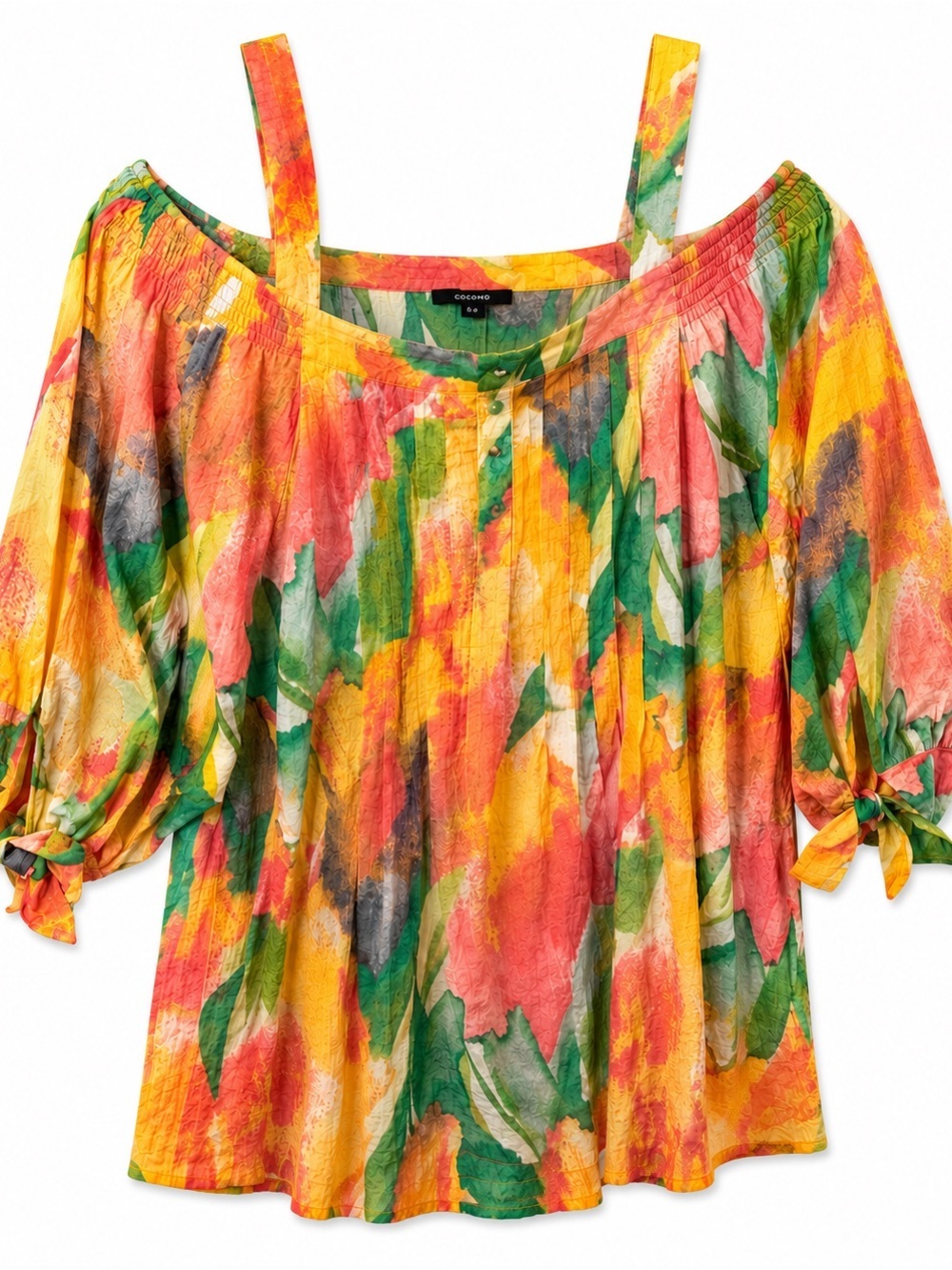 Cocomo Multicolor Watercolor Off-Shoulder Tie-Sleeve Tunic
